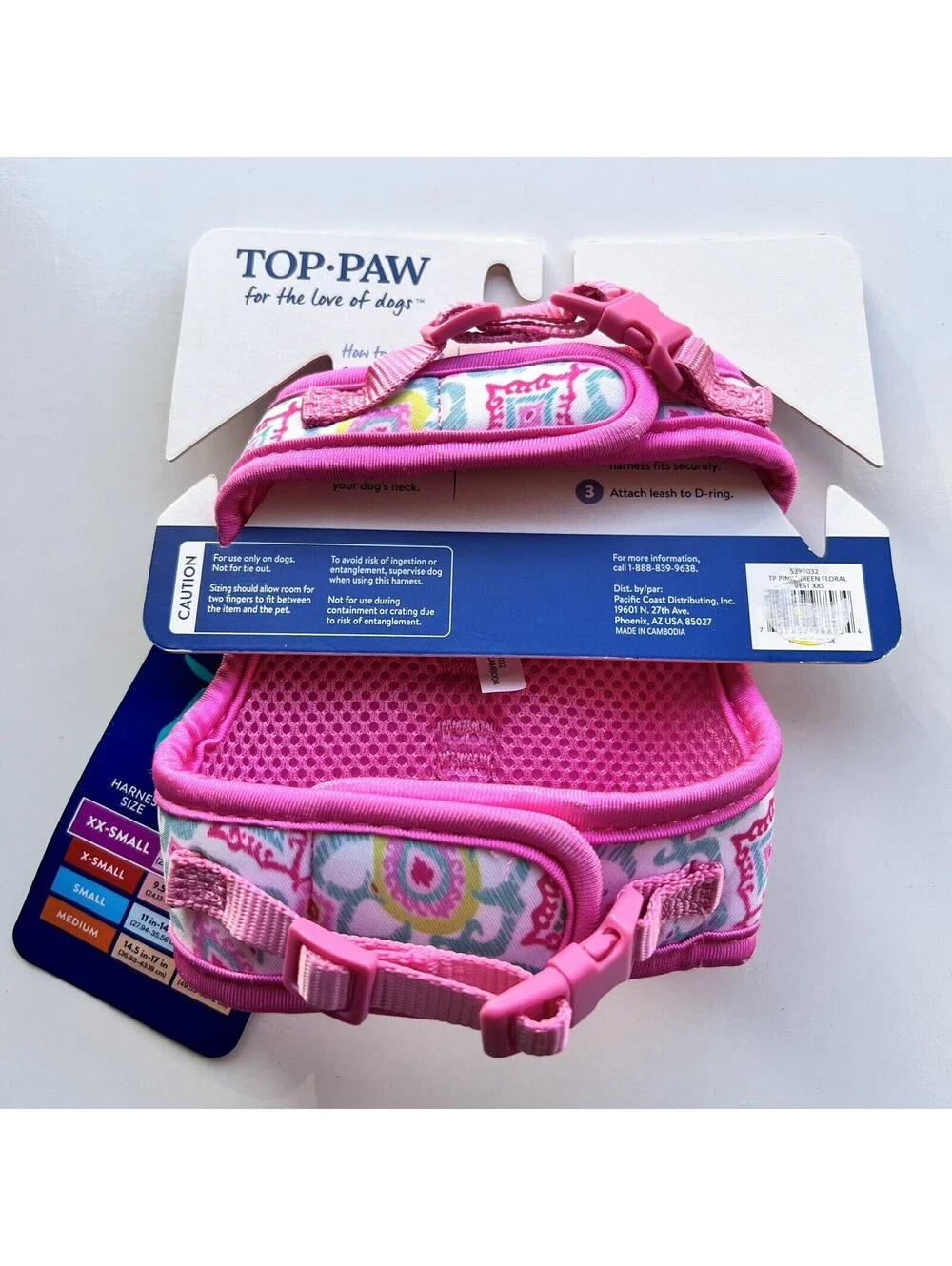 NWT XXS Dog Puppy Soft Comfort Vest Harness Top Paw Pink Cute Girly Floral